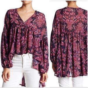 •ROMEO & JULIET• Long Sleeve Paisley Print‎ Boho Blouse Size Small